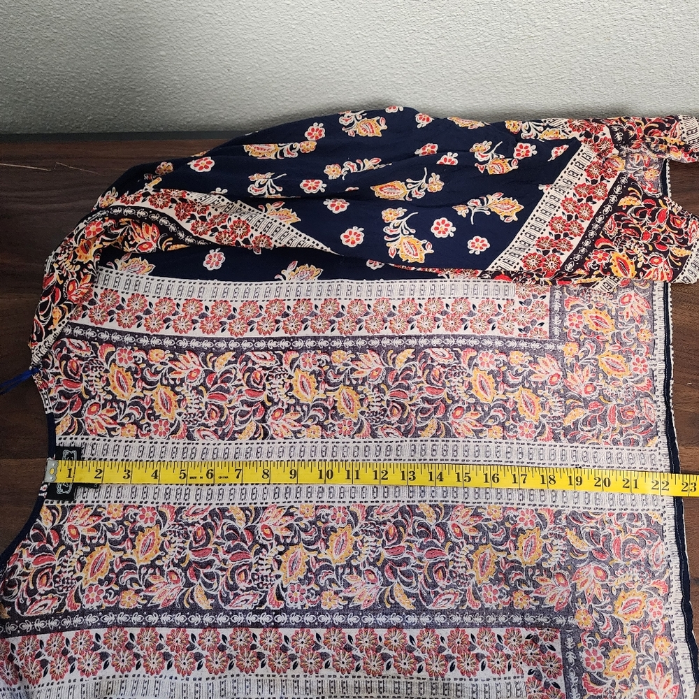 Angie Navy Blue & Orange Paisley Floral Kimono Sleeve Cardigan - Picture 7 of 7
